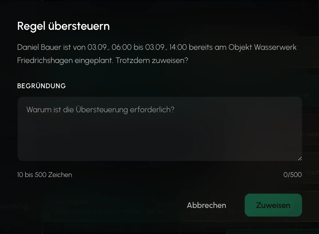 Balerion Security, Dienstplan und Disposition: Was bei jeder Zuweisung geprüft wird
