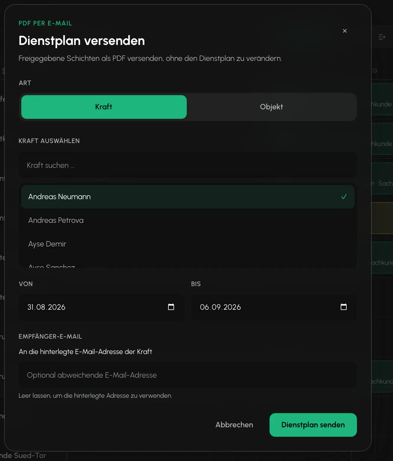 Balerion Security, Dienstplanversand: Versenden (2/2)