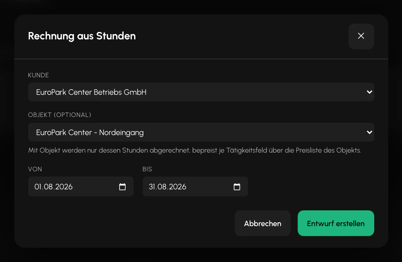 Balerion Security, Faktura und Controlling: Menge, Summen und Steuer