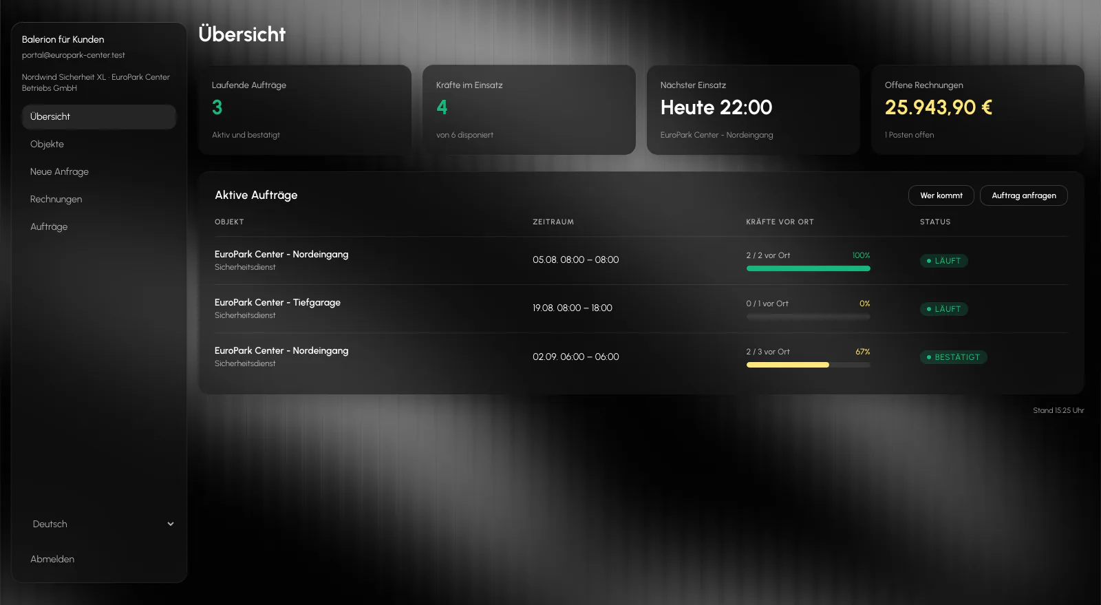 Balerion Security, Kundenportal: Was der Kunde sieht
