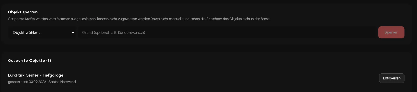 Balerion Security, Objektsperren: Sperren und aufheben