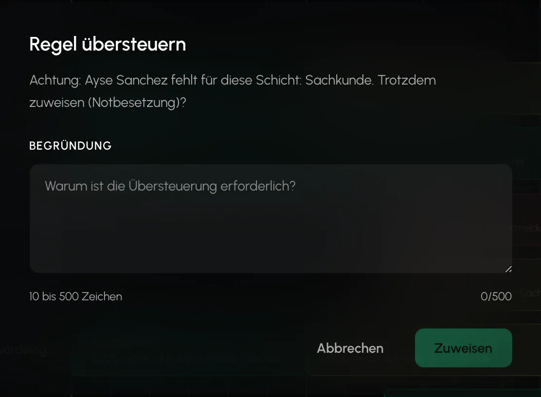 Balerion Security, Qualifikationen und § 34a: Abgleich beim Einplanen