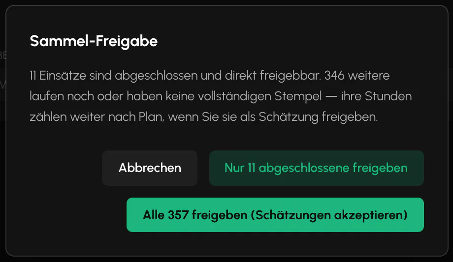 Balerion Security, Stundenreport: Überstunden freigeben