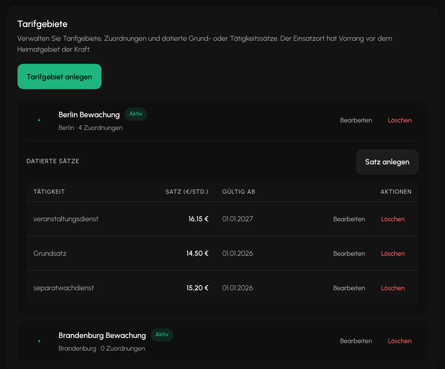 Eine Tariferhöhung lässt sich im Voraus eintragen.