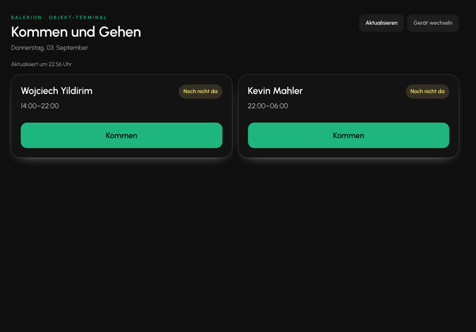 Balerion Security, Terminal am Objekt: PIN vergeben und stempeln