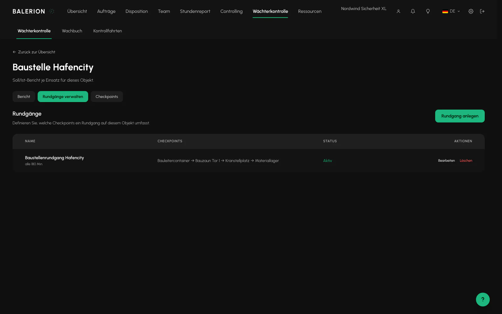 Balerion Security, Wächterkontrolle: Rundgangspläne